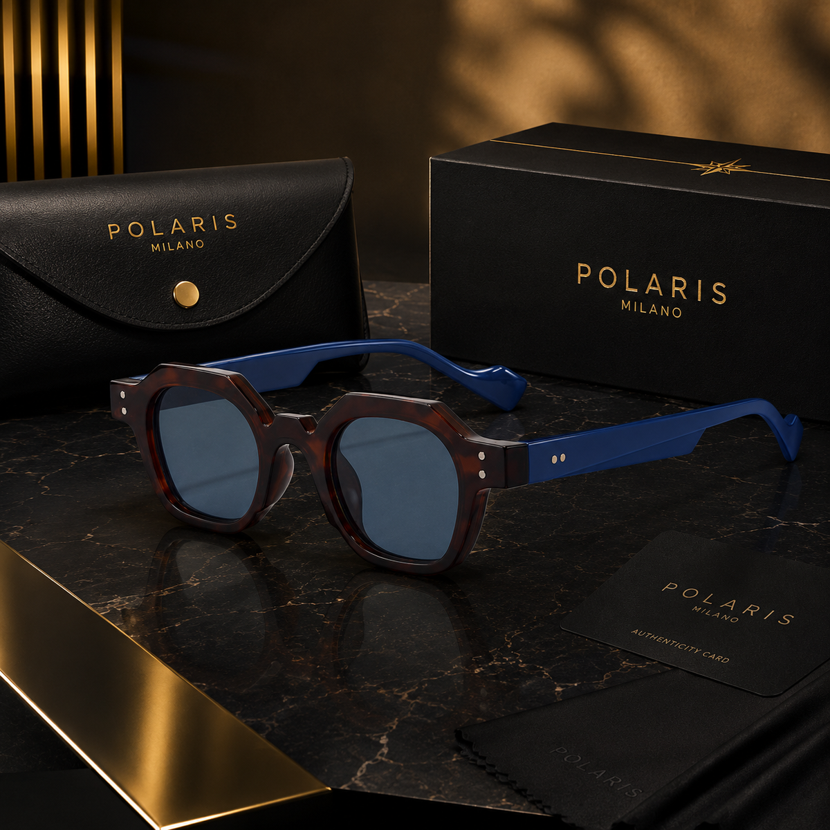 PANAREA C3 – Havana Scuro, Lenti Blu Fumé con Aste Blu Royal