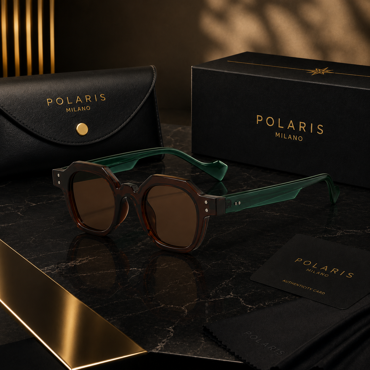 PANAREA C1 – Havana Scuro, Lenti Marroni con Aste Verde