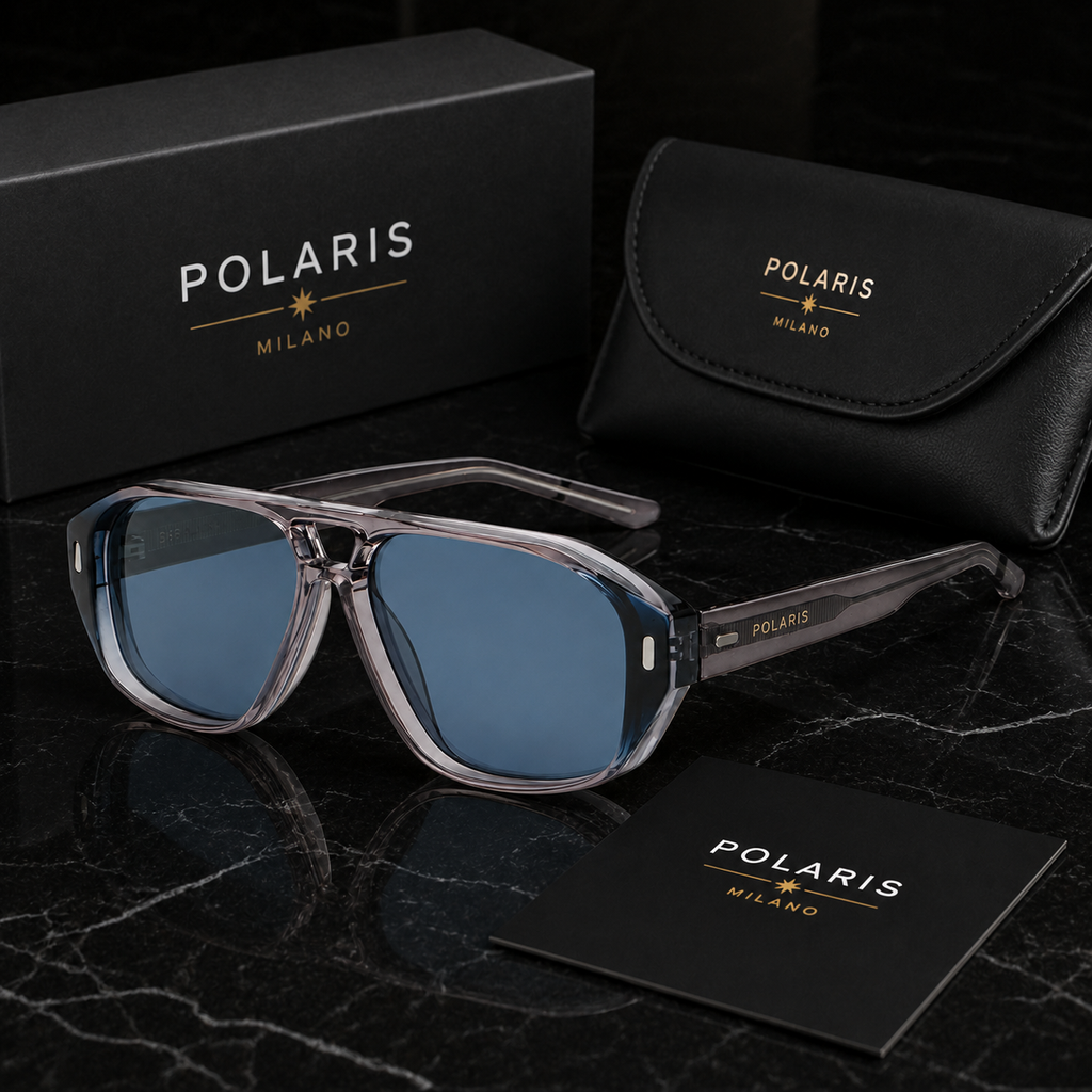 MILANO C5 – Grigio Fumé Trasparente, Lenti Blu-Azzurro Sfumate
